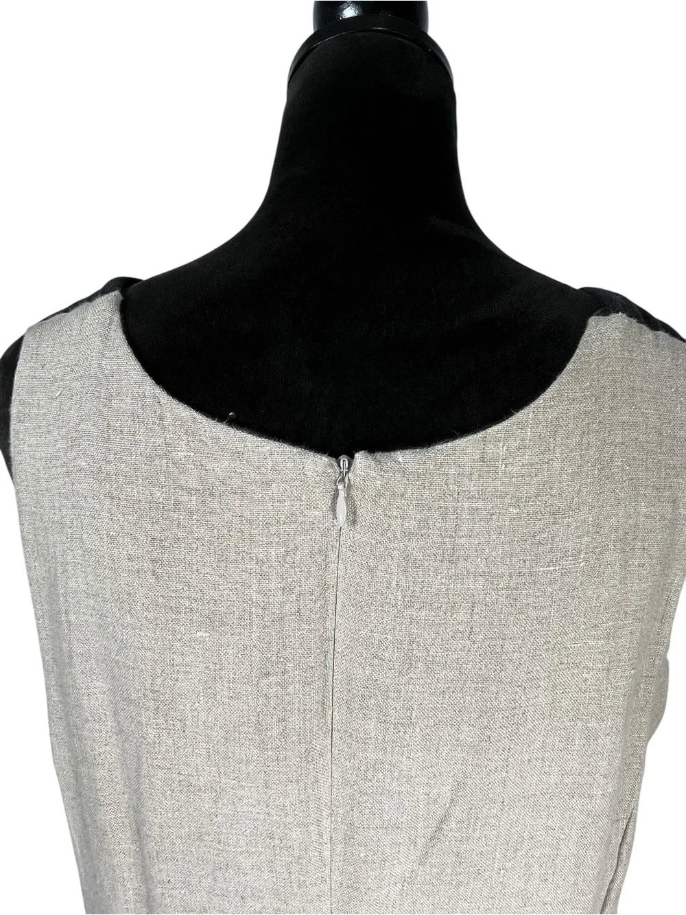 Mindau Linen Shift Dress Sleeveless Side Button Black Asymmetrical Hem Large